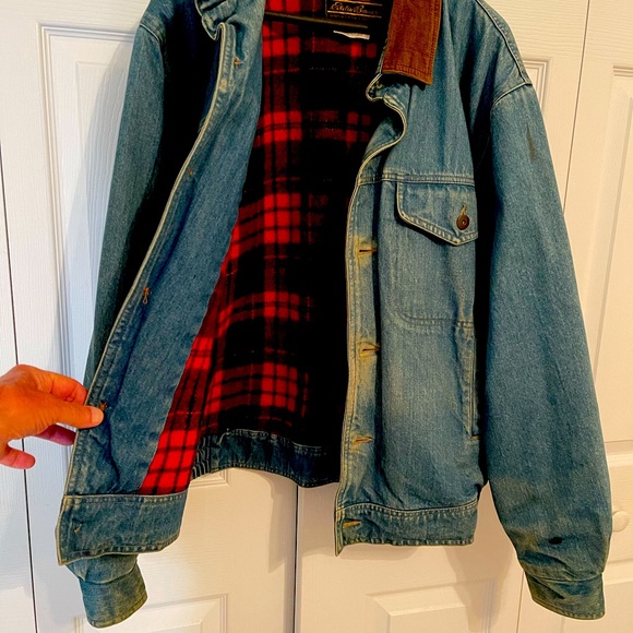 Vintage Eddie Bauer Men’s Blue Denim Jacket,100% cotton/100% wool lining - Picture 2 of 4